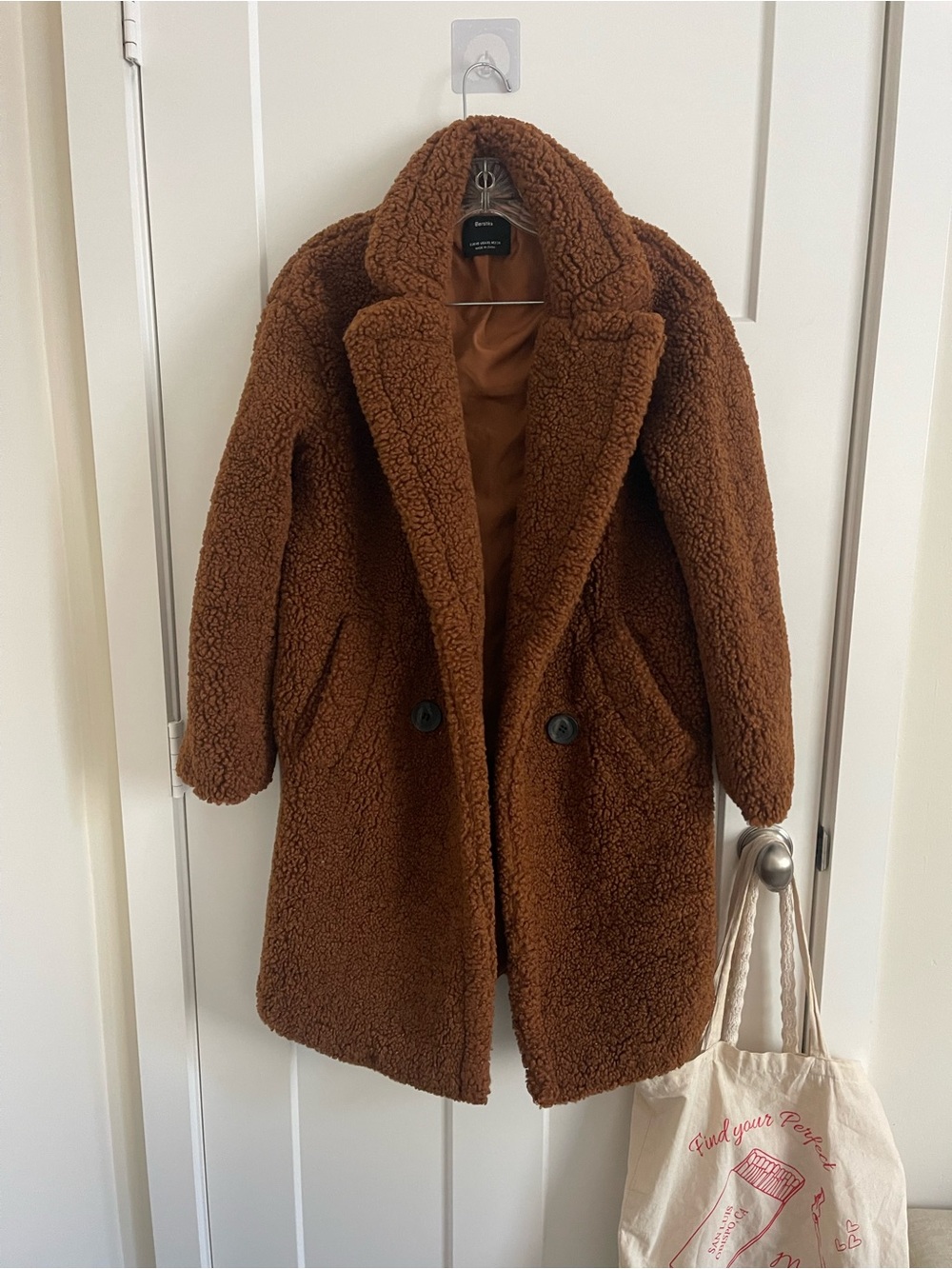 Bershka Brown Teddy Faux-Shearling Coat